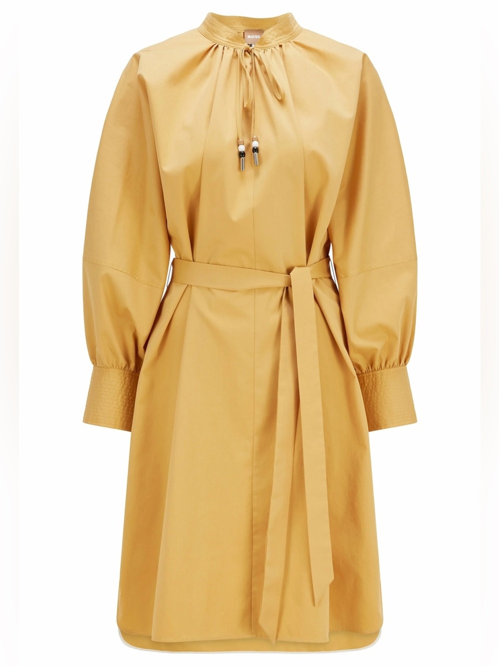 Boss Mustard Yellow High-Low Tunic Dress with Smocked Cuffs